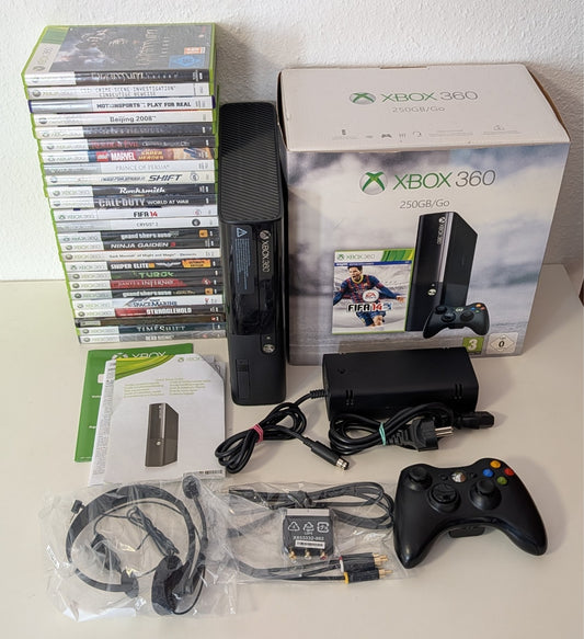 Xbox 360 E 250 GB Konsole OVP - FIFA 14 Bundle - Controller - 25x Spiele