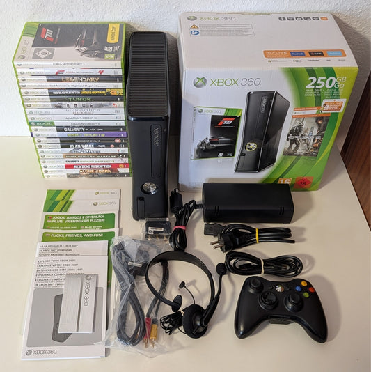 Xbox 360 S 250 GB Konsole OVP Forza Motorsport 3 Bundle - 20x Spiele Controller