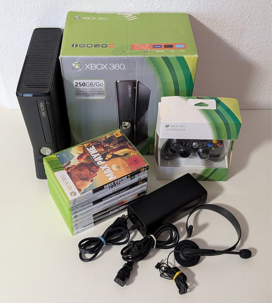 Xbox 360 S 250 GB Konsole Schwarz OVP - Controller - 9x Spiele