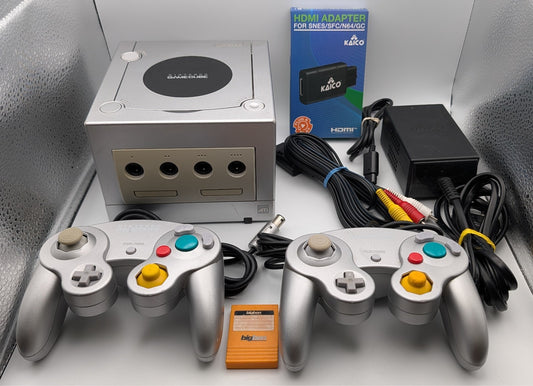 Nintendo GameCube Konsole DOL-001 Silber - 2x Controller - Kabel - HDMI Adapter